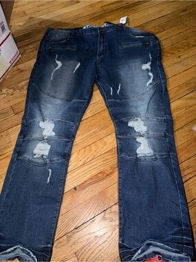Indigo Men’s Slim Straight Distressed Blue Jeans 44